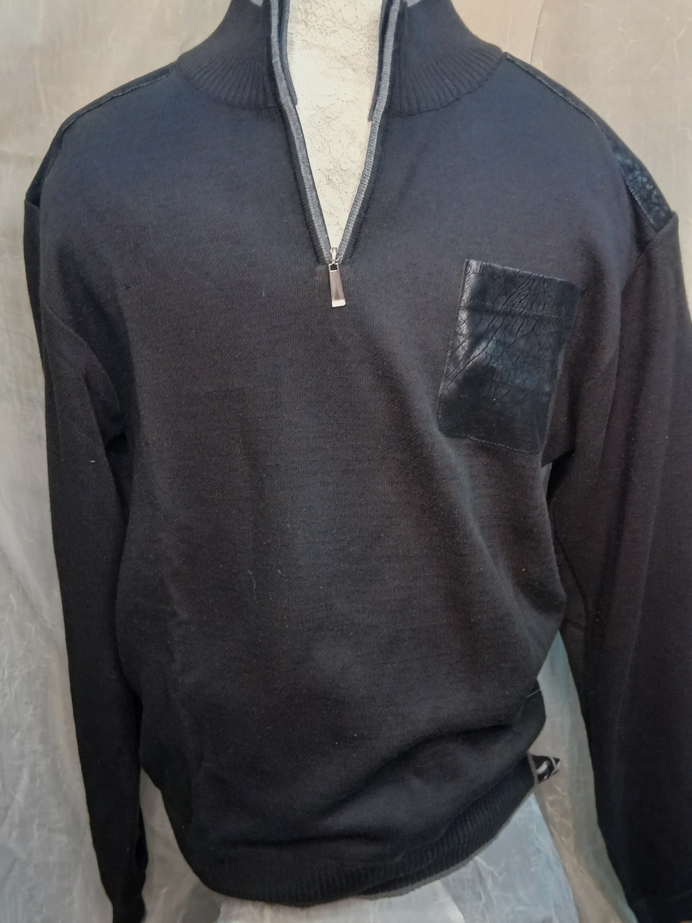 Soprano Black Half-Zip Sweater with Leather Chest Pocket